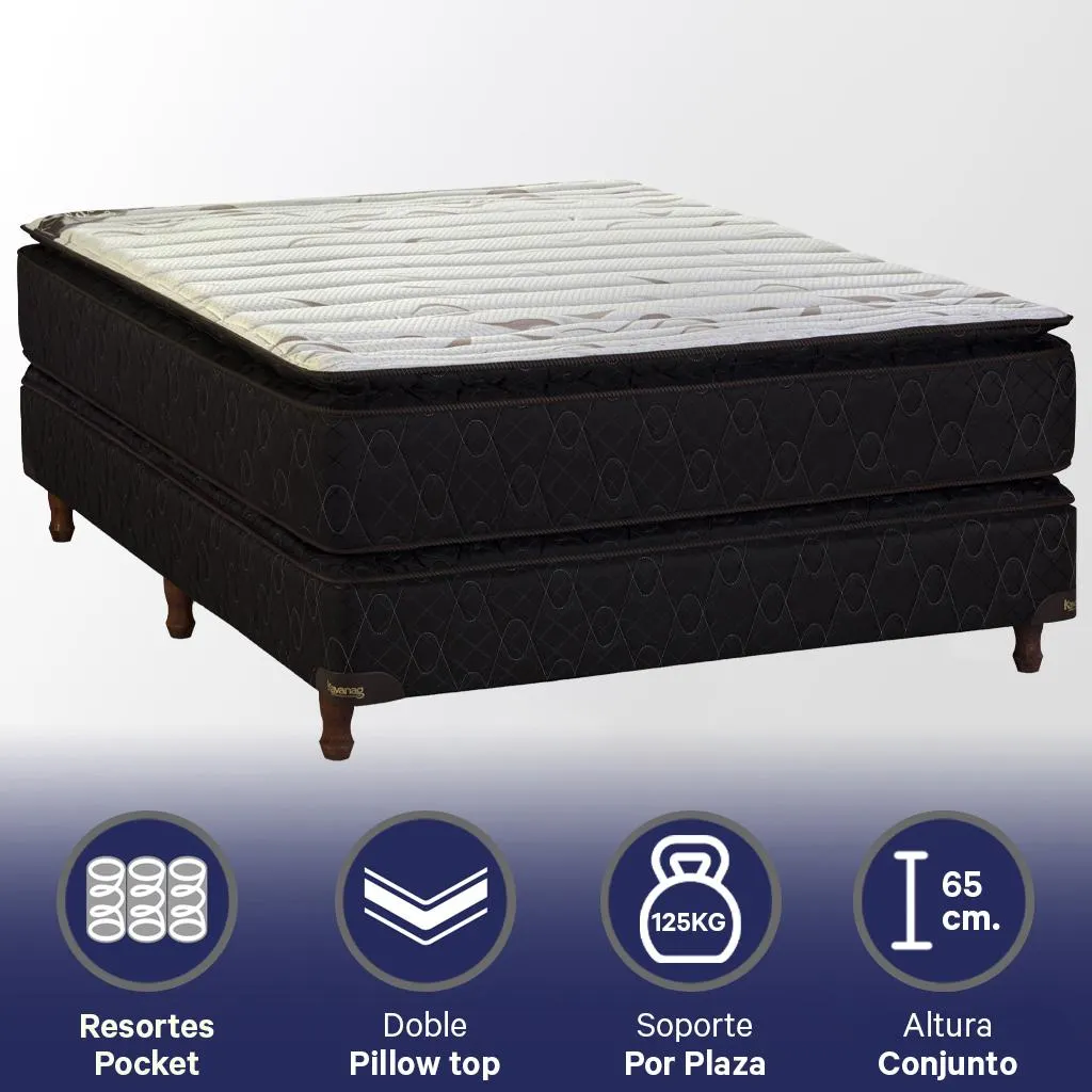 Conjunto Sommier Platino Kavanag 140 x 190 x 33