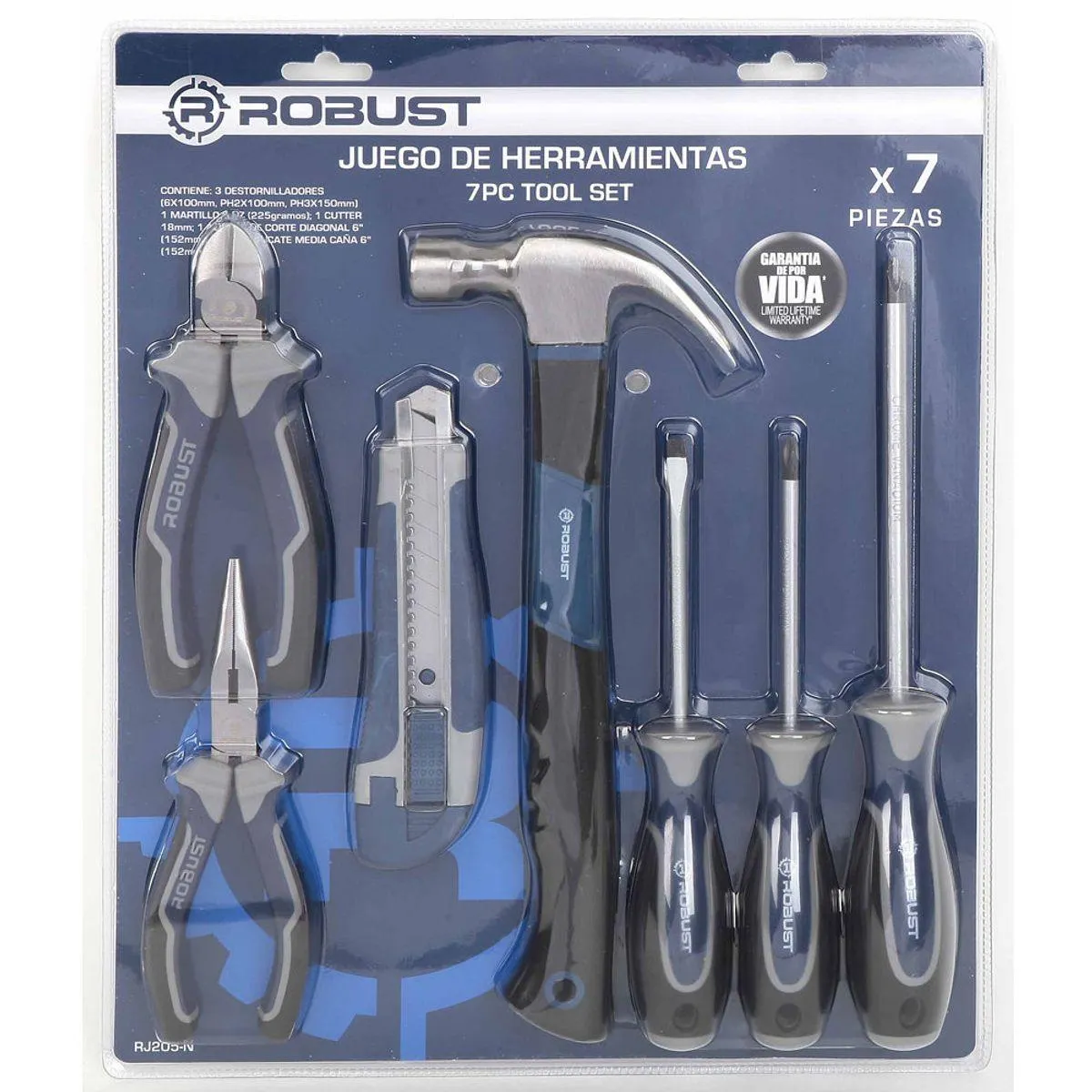 Set de Herramientas Manual 7 Piezas con Pinzas y Destornilladores Robust