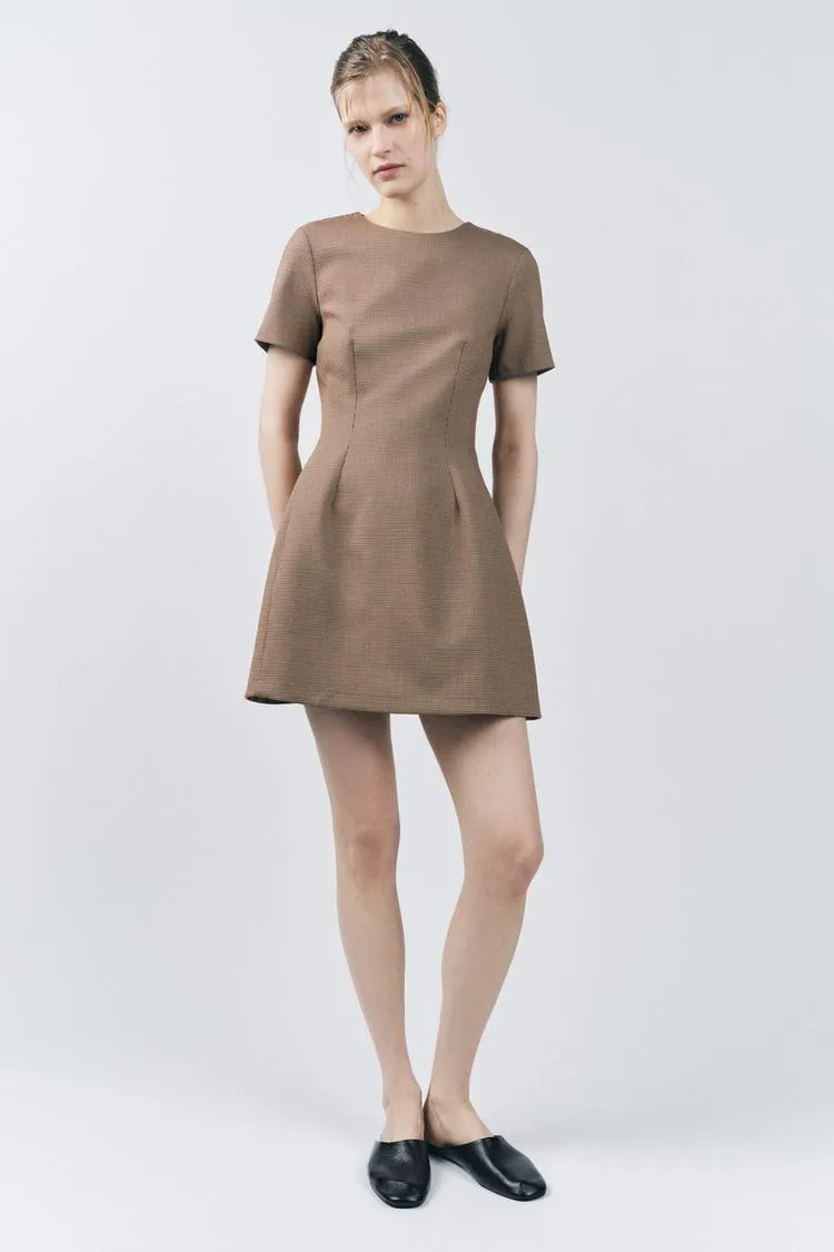 VESTIDO CUADROS PLIEGUES ZW COLLECTION