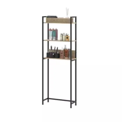 Mueble sobre inodoro negro y natural