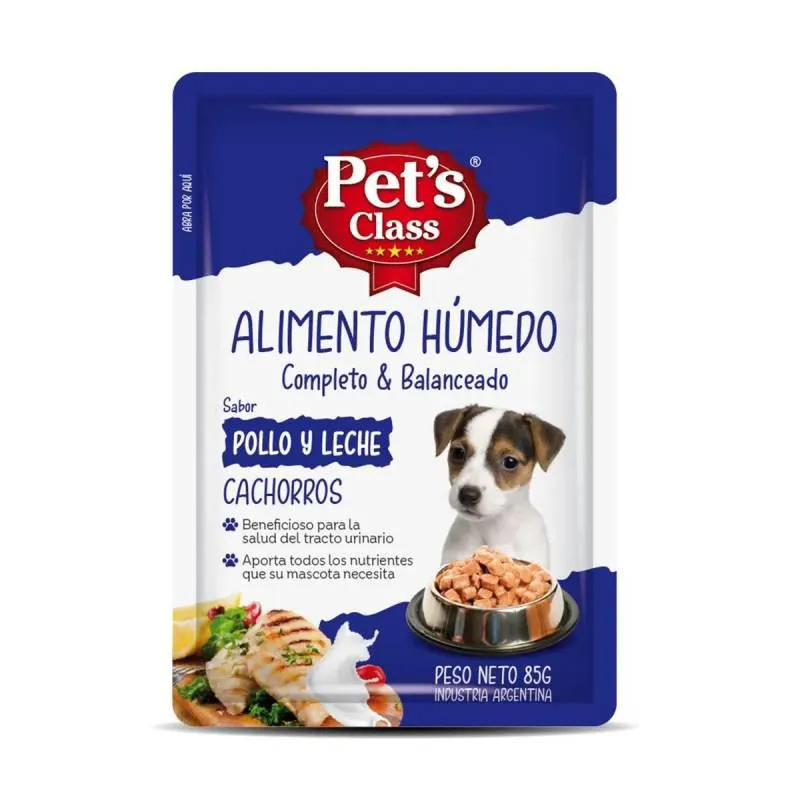 Alimento para Perro Cachorro Pollo y Leche Pets Class x85 g.