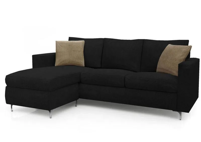 Sillón De 3 Cuerpos Esquinero Convertible 1.85Mts Chenille Negro - AMERICAN WOOD