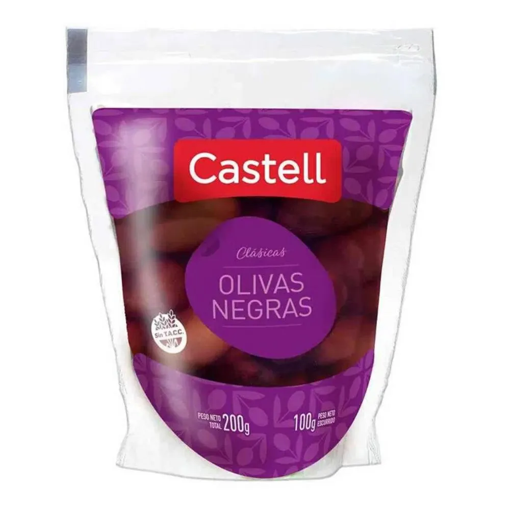 ACEITUNAS CASTELL NEGRO DOY PACK X 100Grs