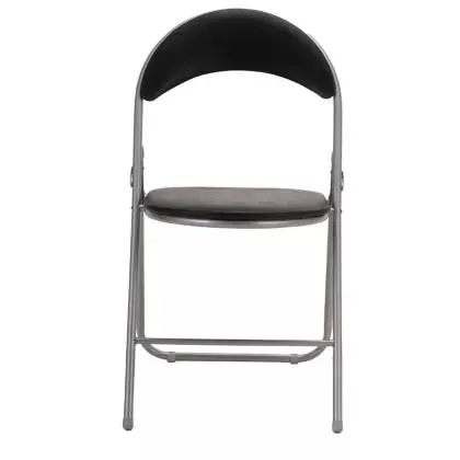 Silla plegable de metal con respaldo redondo negra