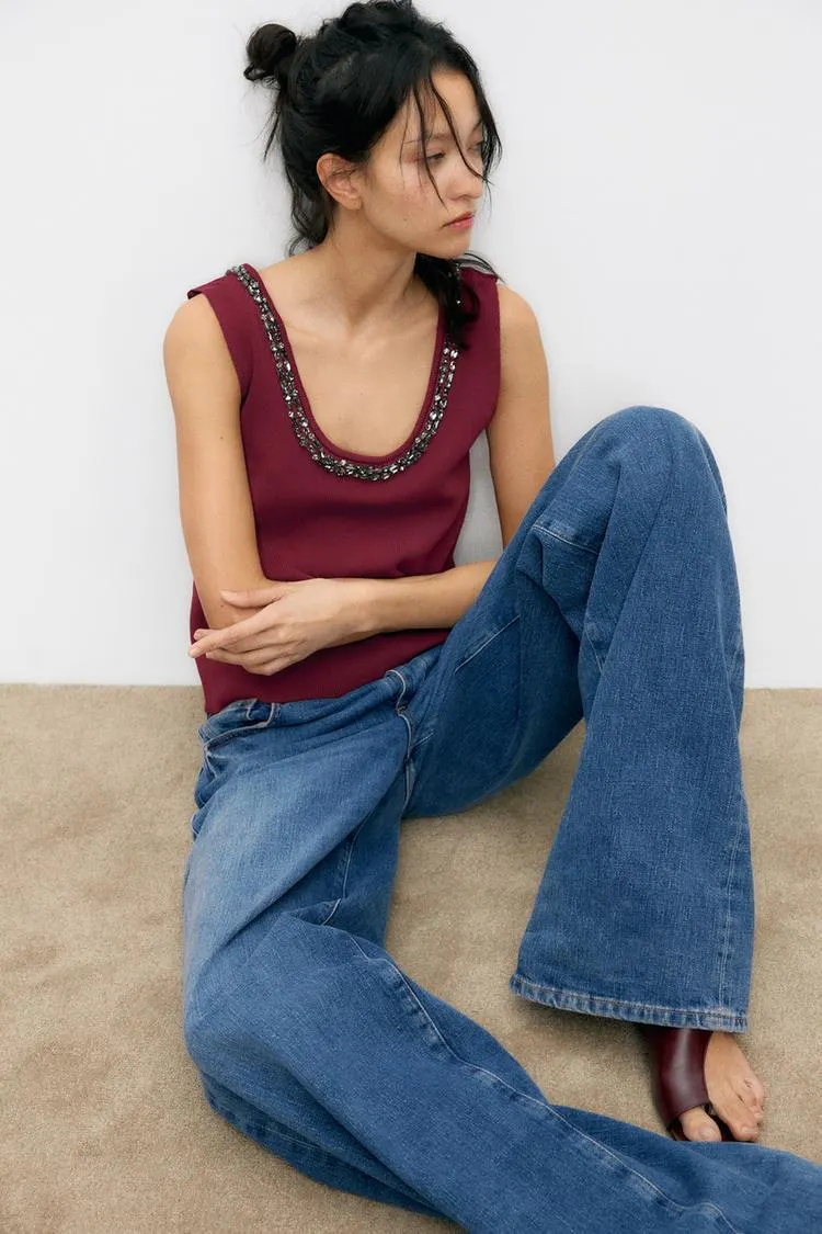 TOP PUNTO LISO ABALORIOS JOYA