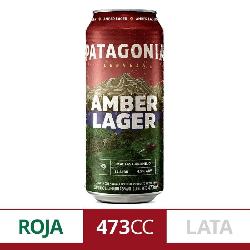 Cerveza Amber Lager Lata Patagonia x 473 cc.
