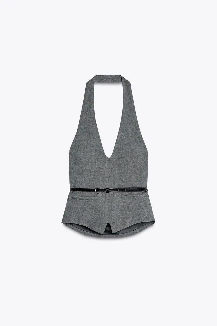 TOP HALTER RAYAS CINTURÓN