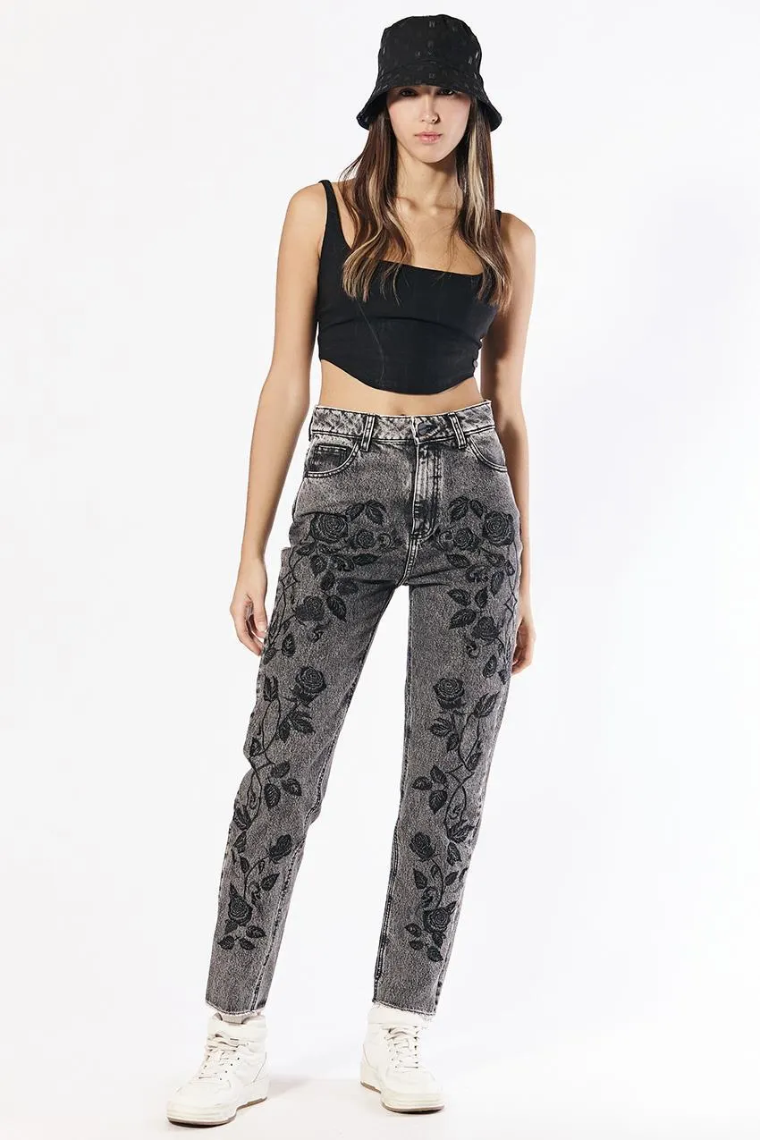 Jean Mom Black Rose