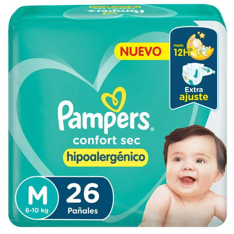 Pañales Pampers Confort Sec Extra Plus T. M 26 Un.