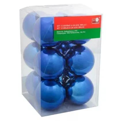 Pack de 12 esferas 6 cm azul brillo