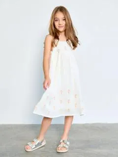 VESTIDO BAMBULA BORDADO CRUDO CON ROSA 2x1