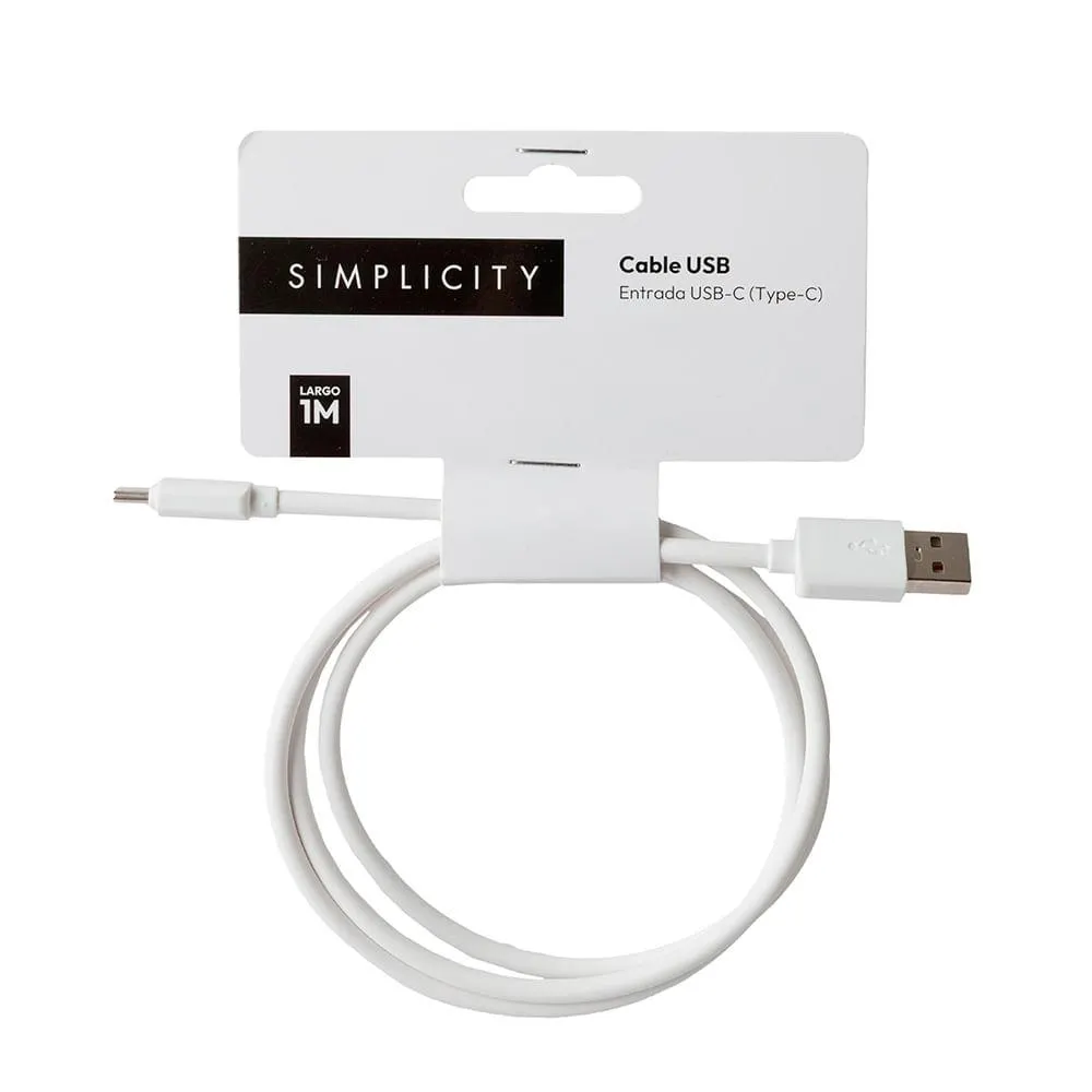 Cable Usb Type C 1M 2A Blanco Simplicity Tech Ola12