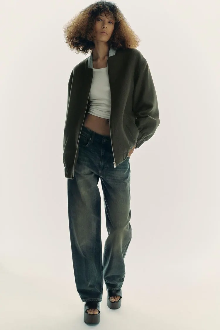 CAZADORA BOMBER COMBINADA CON LANA