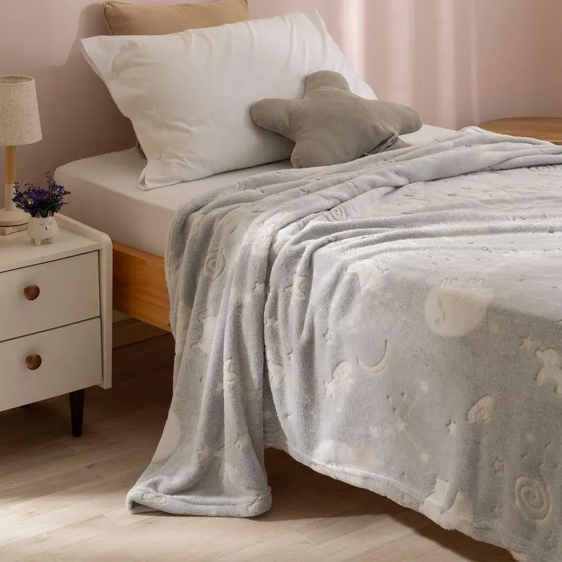 Frazada 1 Plaza Flannel Glow Back Brilla en la Oscuridad