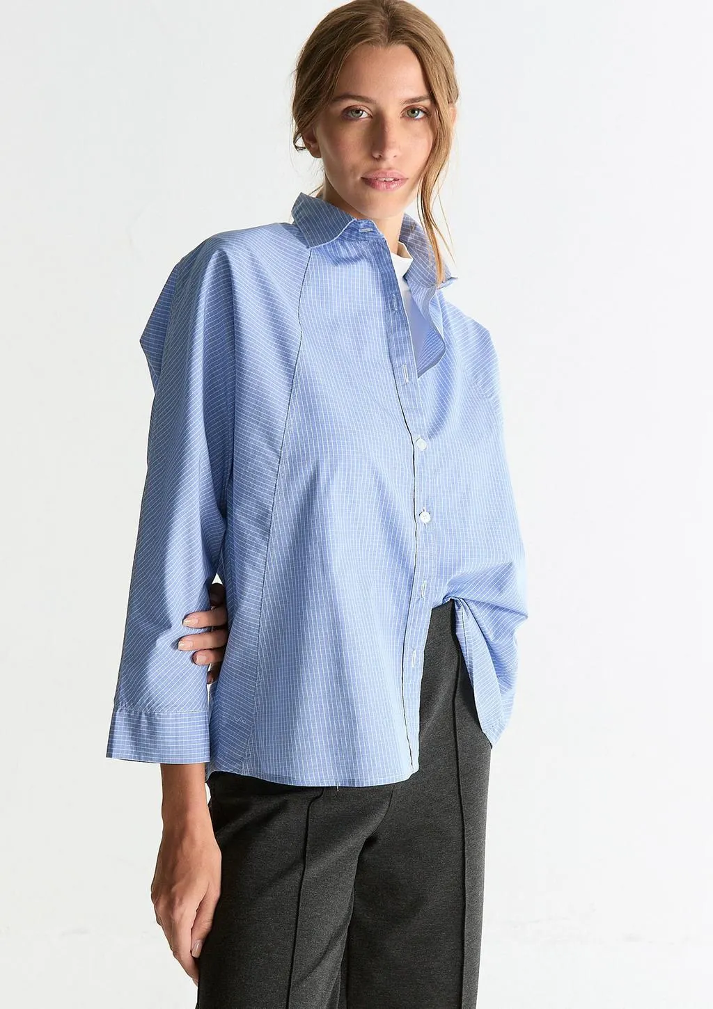 CAMISA KUNCITA (CELESTE CON CUADROS)