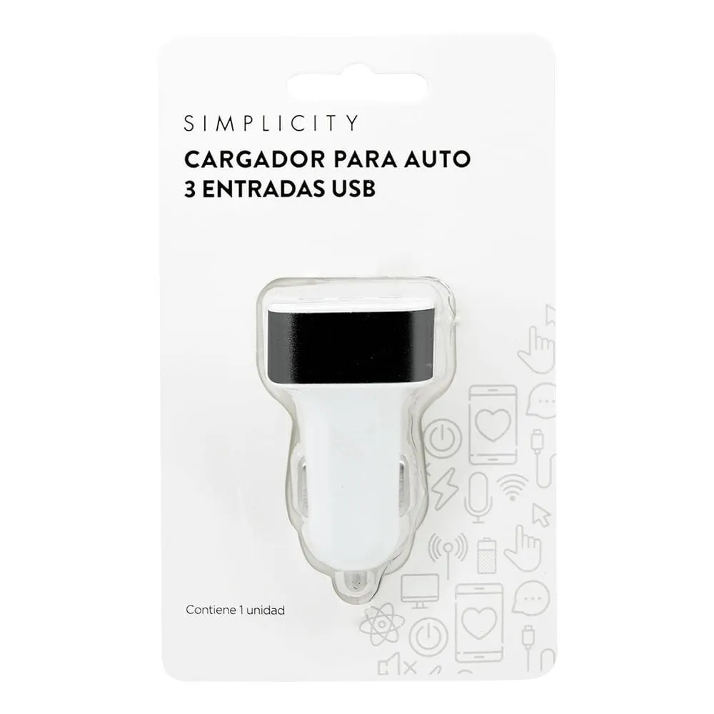 Cargador de Auto Triple USB 12V/24V Simplicity-Color Sujeto a Disponibilidad