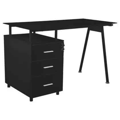 Escritorio simple de madera metal y vidrio con 3 cajones negro
