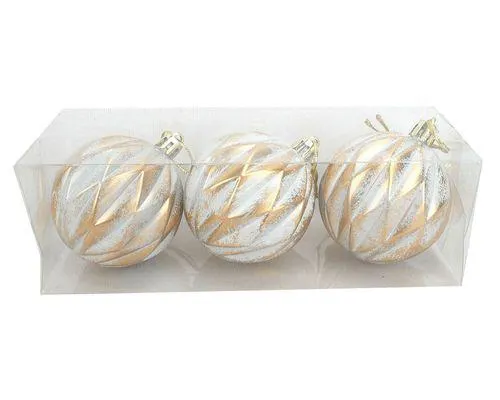 Set de 3 Esferas navideñas Geo Cotidiana blanco/gold 6 cm