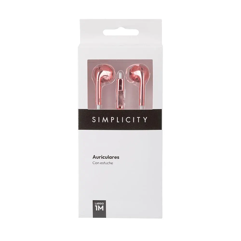 Auriculares Metalizados con Estuche Simplicity Rosa 1 m