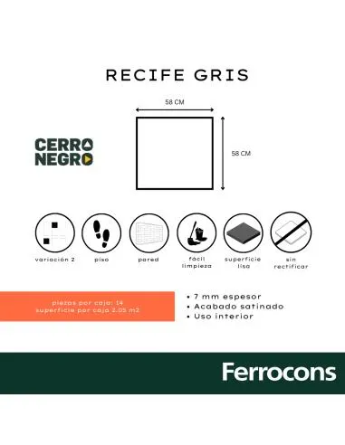 SEGUNDA CERRO NEGRO RECIFE GRIS 38X38