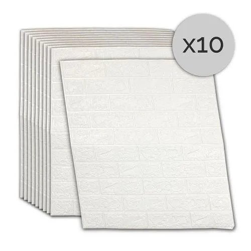 Placas 3D Autoadhesivas Ladrillo Vista Blanco 70x77 Pack x10
