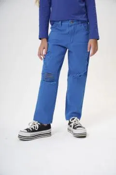 PANTALON MOM CON ROTURAS AZUL