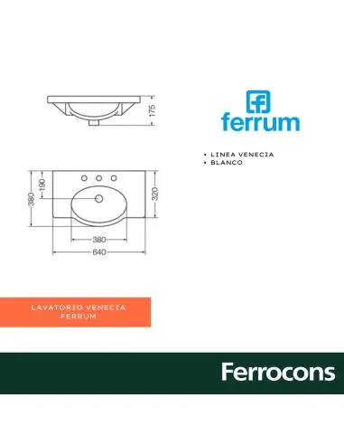 FERRUM LAVATORIO VENECIA 3AGUJ. 48 CM