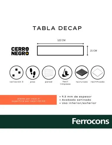 SEGUNDA CERRO NEGRO TABLA DECAP REC 21X122 M2