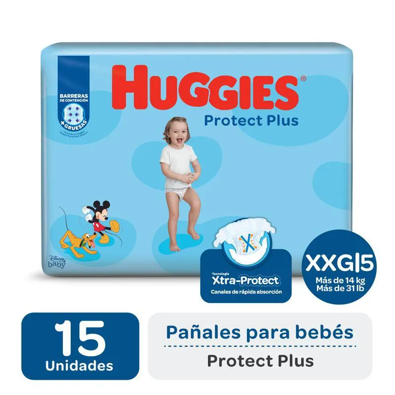 Pañal Huggies Protect Plus XXG 15 Un