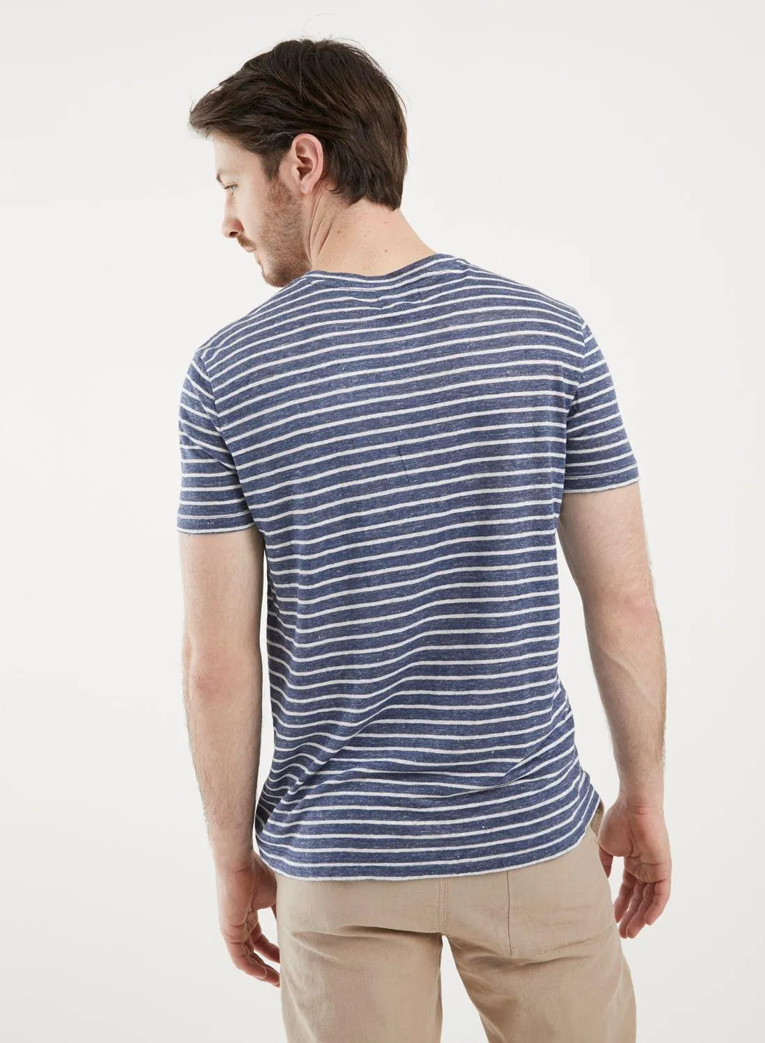 Cuello U rayas lino manga corta