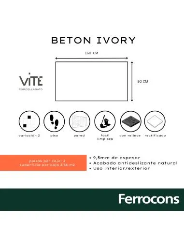 VITE BETON IVORY NAT 80X160 PORC REC