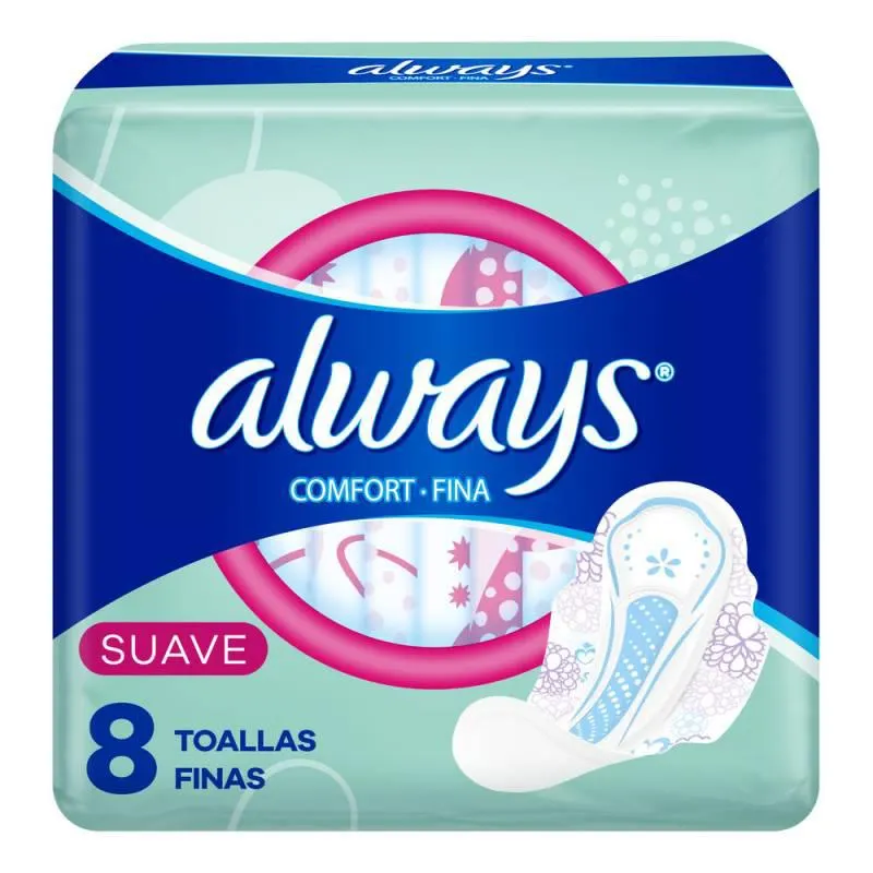 Toalla Higiénica Ultra Fina con Alas Comfort Suave Always x 8 Un.