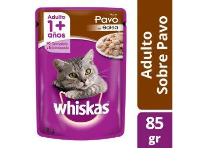 ALIMENTO PARA ANIMALES WHISKAS POUCH PAVO 85 gr
