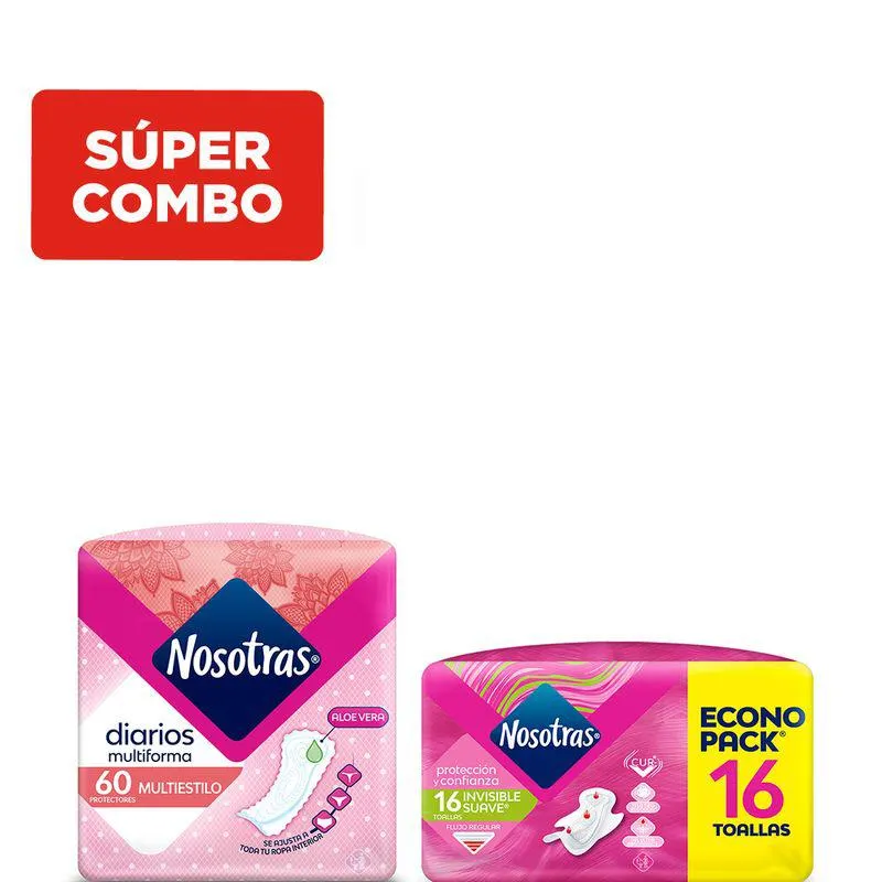 Combo Nosotras Protector Diario Multiestilo con Aloe + Toallitas Invisible