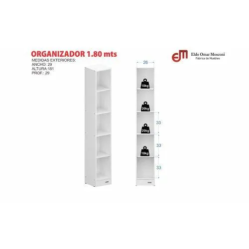 Organizador 5 espacios melaminico Mosconi blanco 1.80 cm