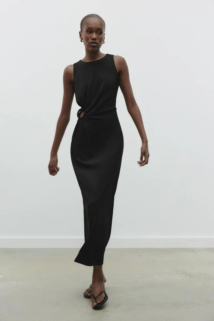 VESTIDO MIDI ARANDELA CINTURA