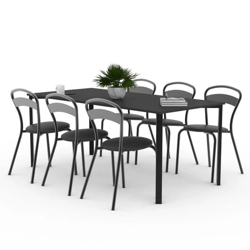 Juego De Comedor Dielfe Ml129 Sml017 Negro 6 Sillas