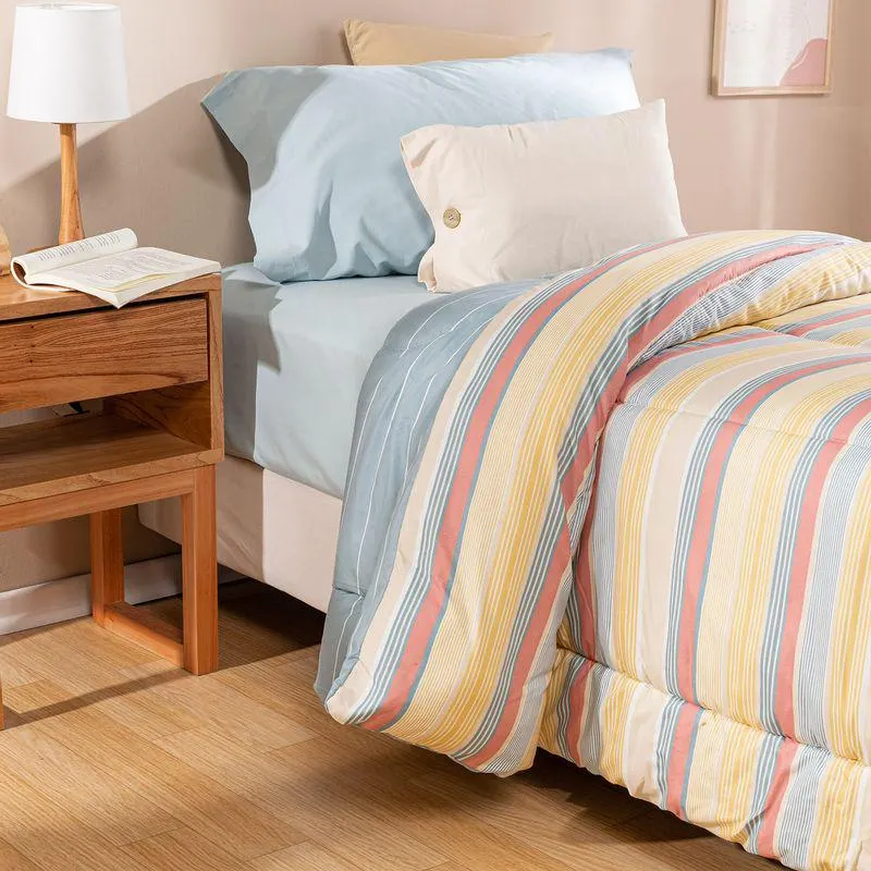 Acolchado Twin Size Reversible Rayas Colores