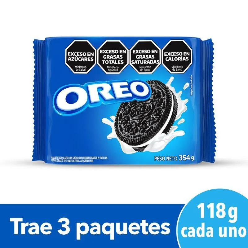 Galletitas Rellenas con Crema Sabor Original. Pack x 3 Ud Oreo 118g 354 Gr.