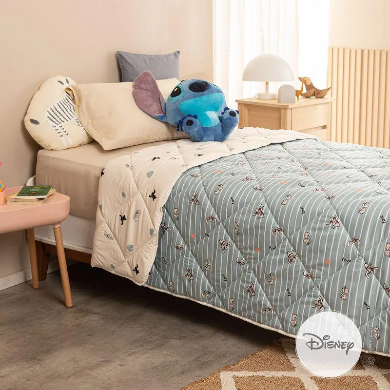 Acolchado 1 Plaza Reversible Raya Amor Stitch