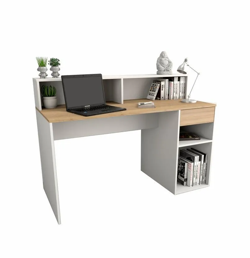 Escritorio con 1 cajón y repisas de MDP olmo everest