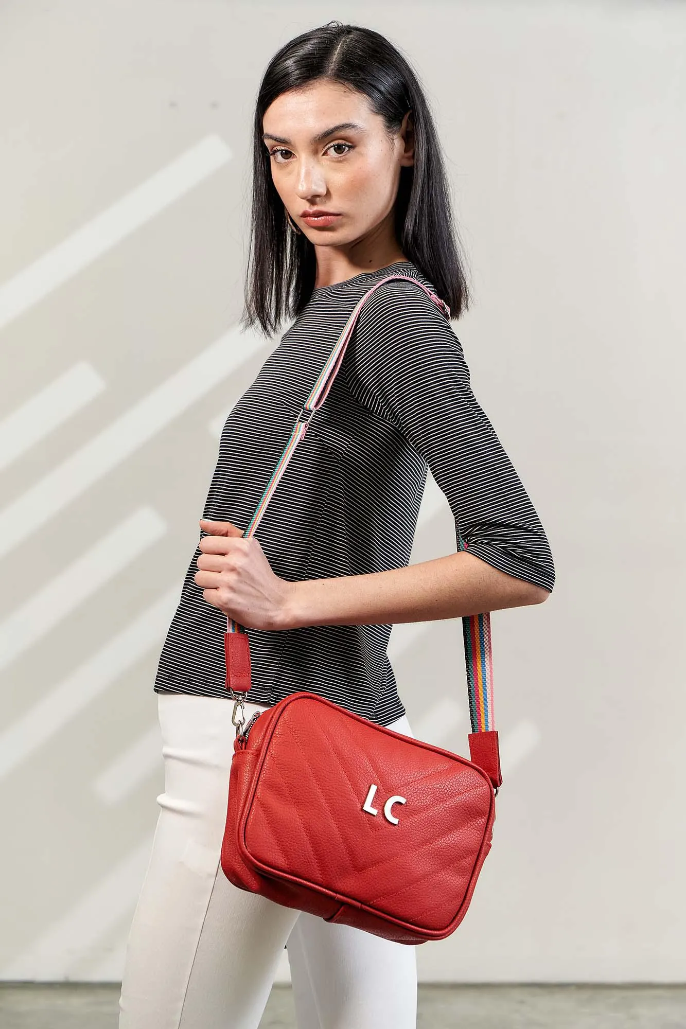 bandolera de cuero belen rojo