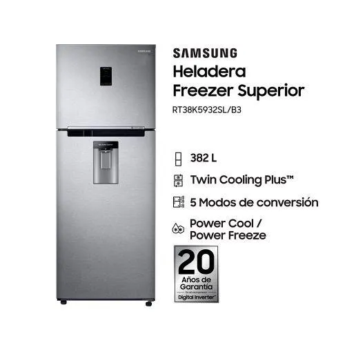 Heladera No Frost Inverter Samsung RT38K5932SL 396Lt