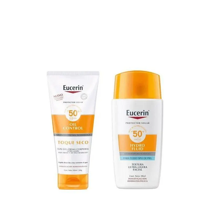 Protector Solar Eucerin Sun Hydro Fluid Fps 50 x 50 ml + Protector Solar en Crema x 200 ml