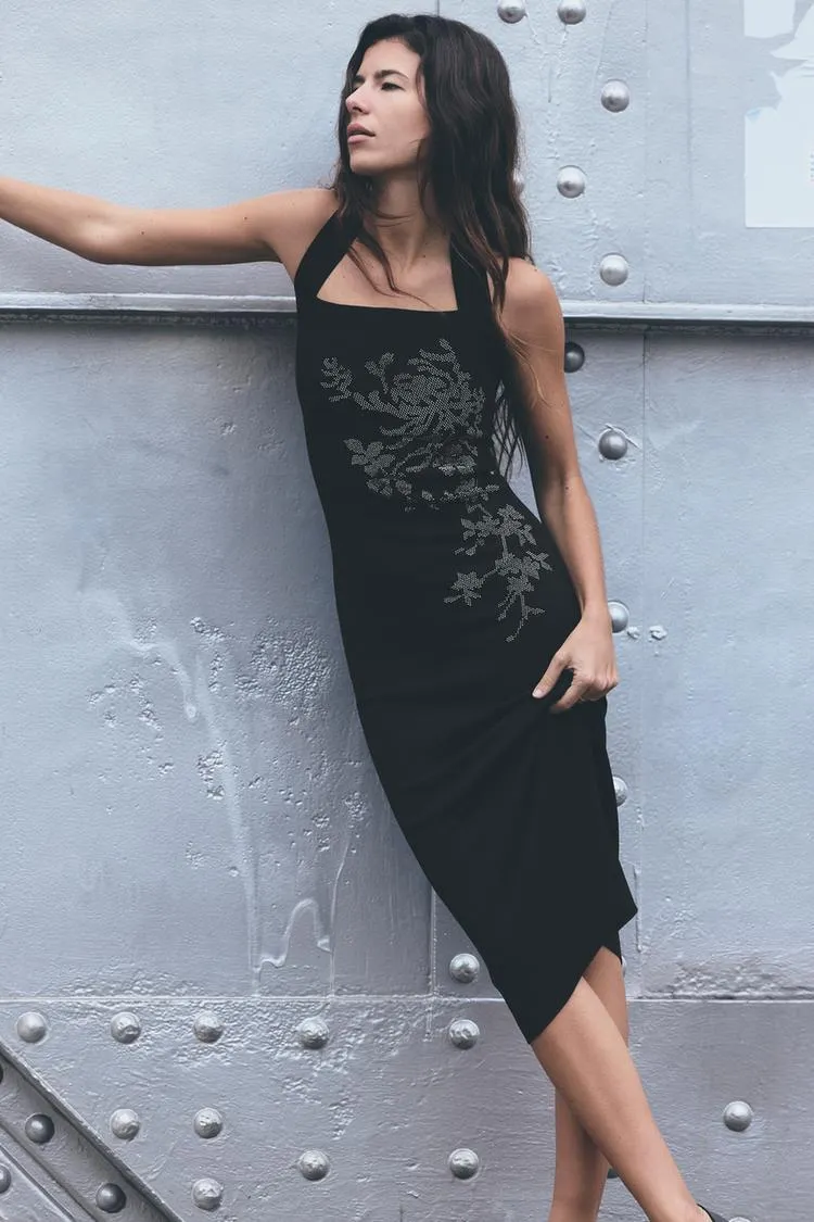 VESTIDO HALTER BRILLOS PUNTO STRETCH