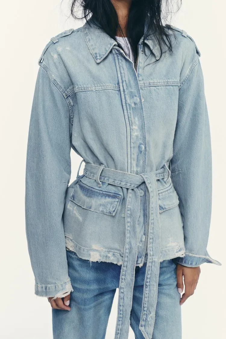 CAZADORA DENIM TRF CINTURÓN