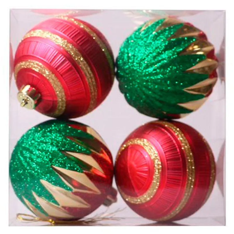 Set de 4 Esferas navideñas Cotidiana rojo/verde 8 cm