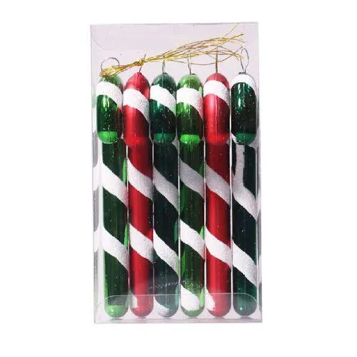 Pack de 6 Colgantes de árbol Bastones Cotidiana rojo/verde 12 cm