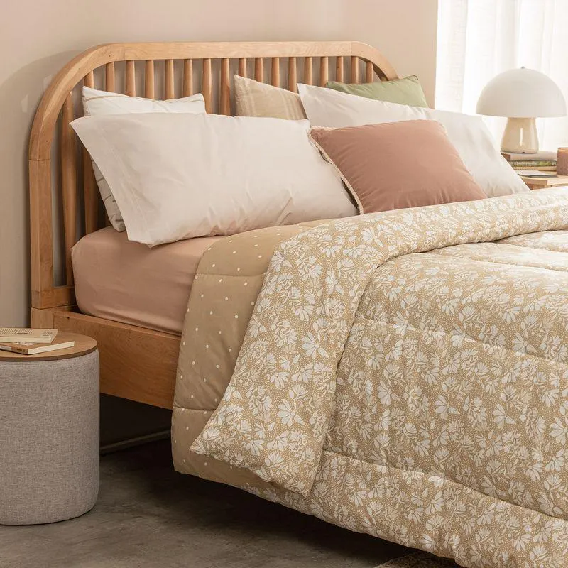 Acolchado Queen Size Reversible Flores Puntitos