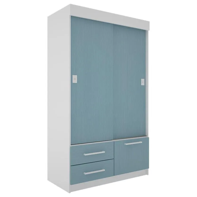 Placard Juvenil 2 puertas corredizas con 2 cajones celeste 120 x 200 x 58 cm